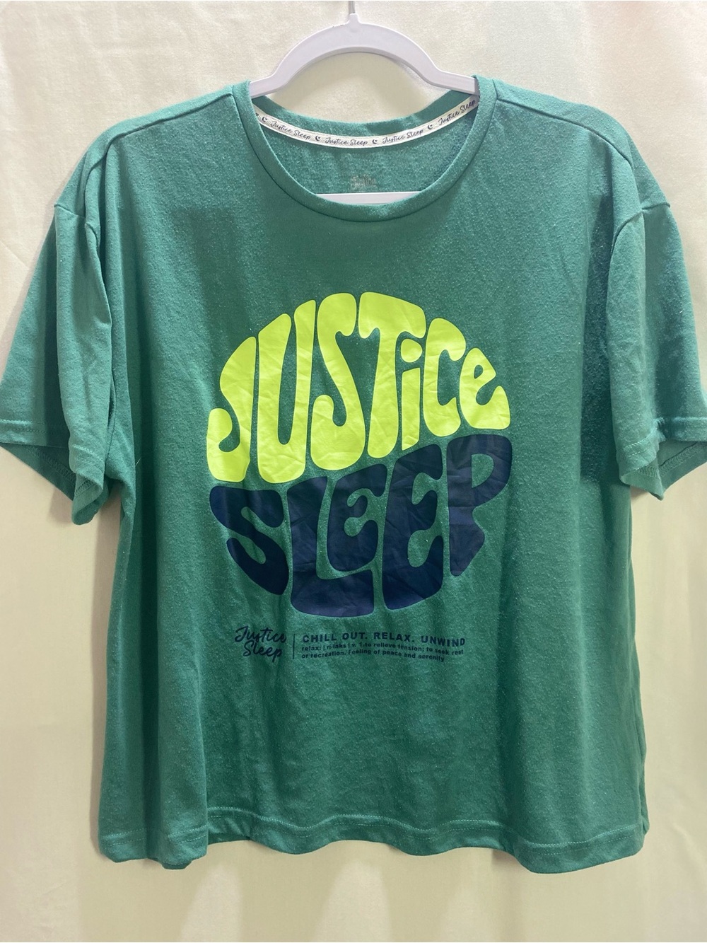 Justice Girls 'Sleep' Graphic T-Shirt Green Boxy Fit Cotton Blend
XLP Y2K